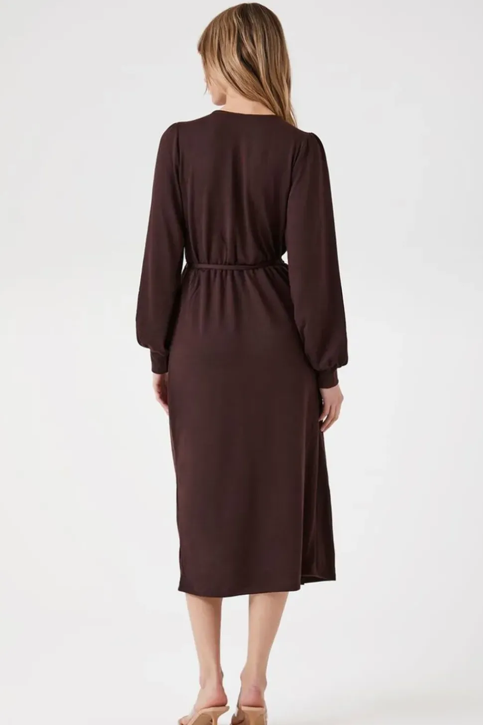 Peasant-Sleeve Midi Wrap Dress