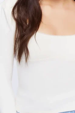 Picot-Trim Long-Sleeve Top