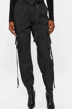 Pinstripe Belted Cargo Pants