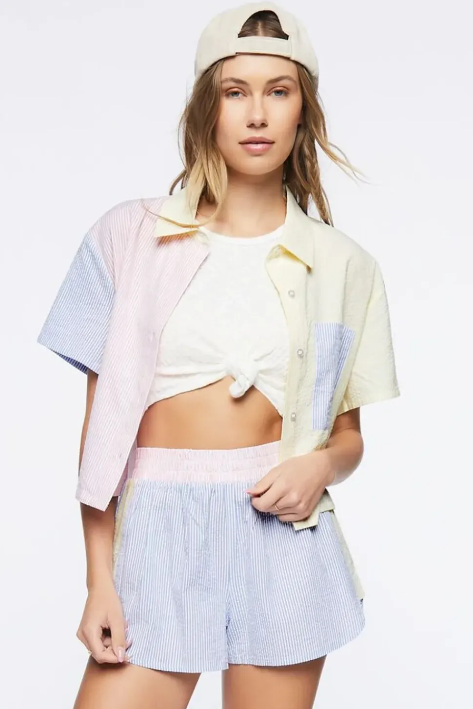Pinstriped Colorblock Shorts