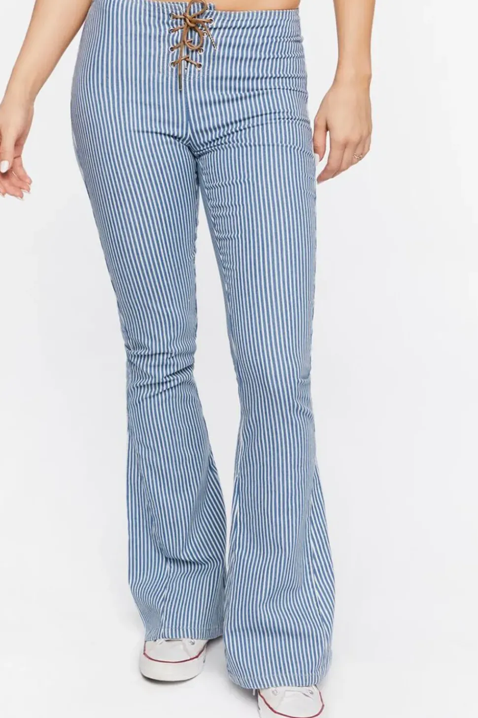 Pinstriped Low-Rise Flare Jeans