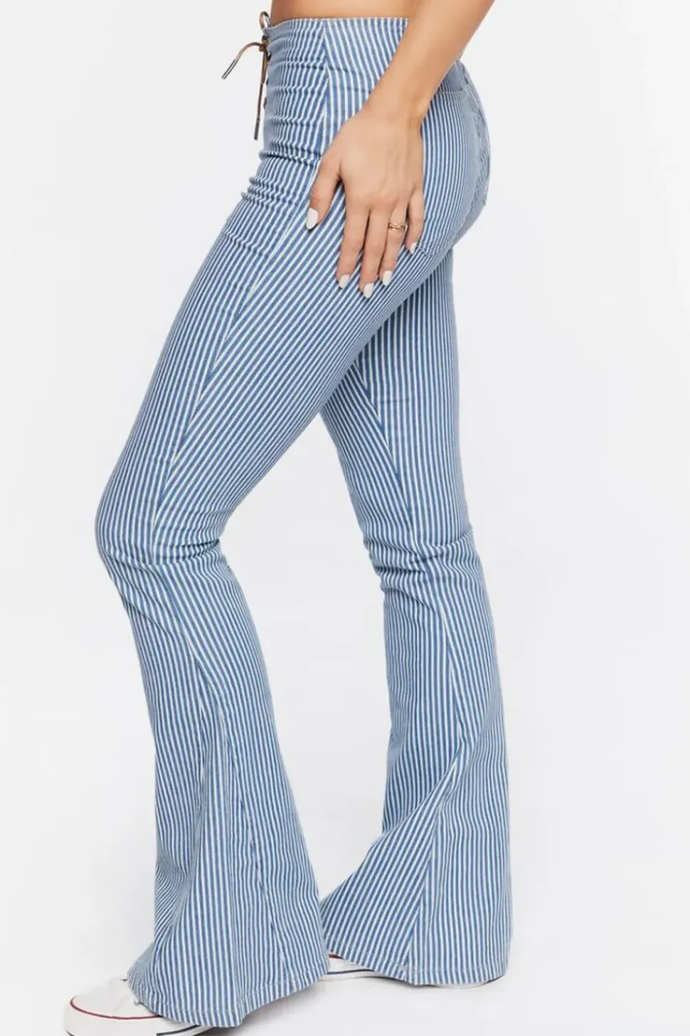 Pinstriped Low-Rise Flare Jeans