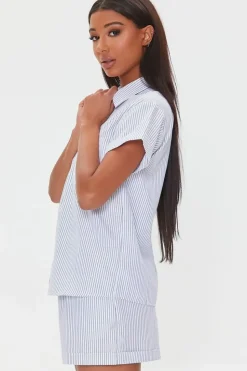 Pinstriped Pajama Shirt & Shorts Set