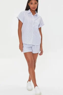Pinstriped Pajama Shirt & Shorts Set