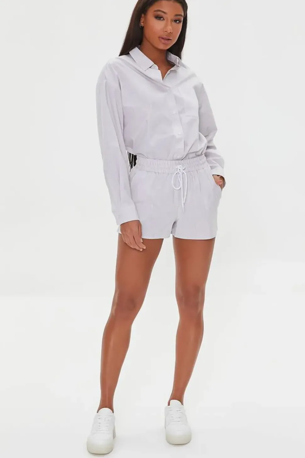 Pinstriped Poplin Drawstring Shorts