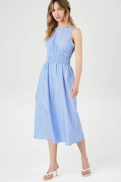 Pinstriped Poplin Midi Dress