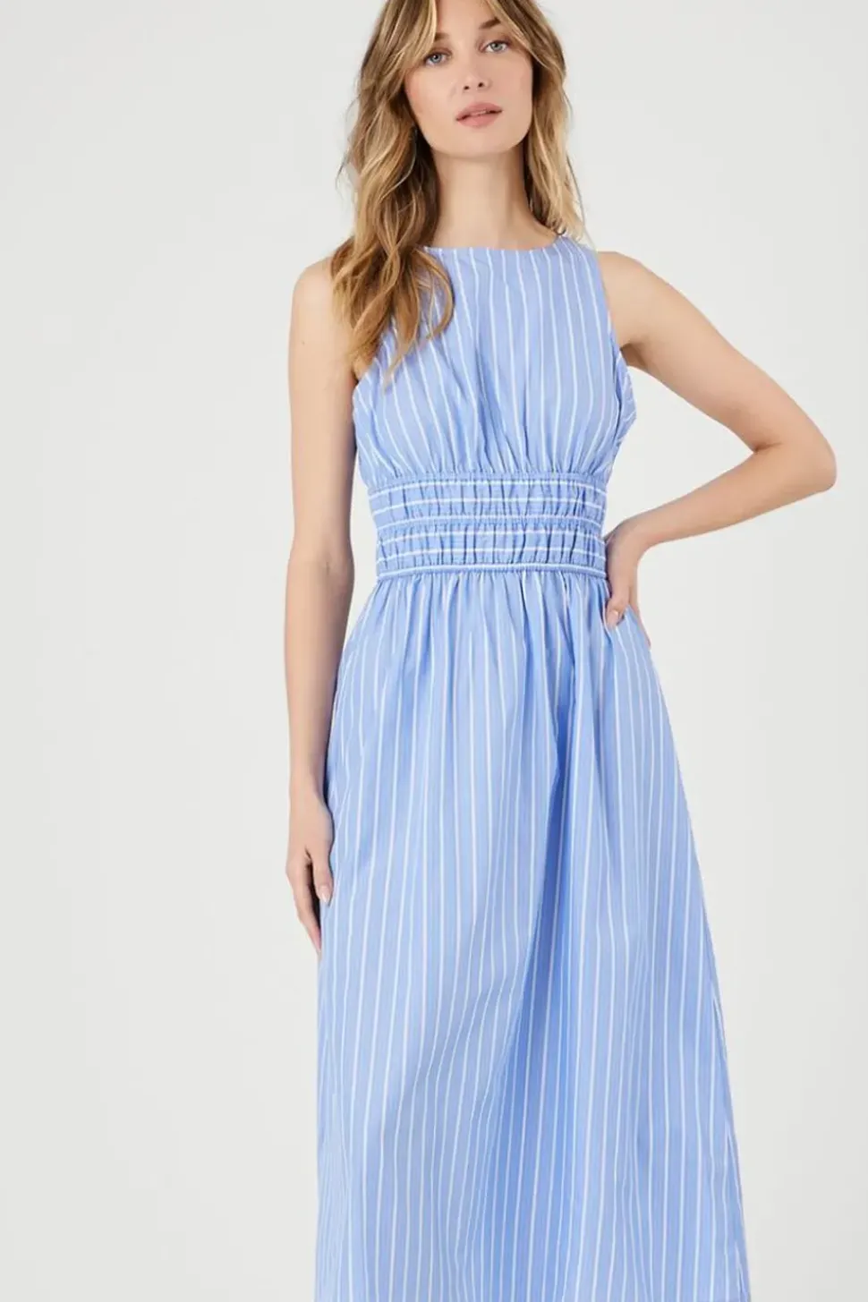 Pinstriped Poplin Midi Dress