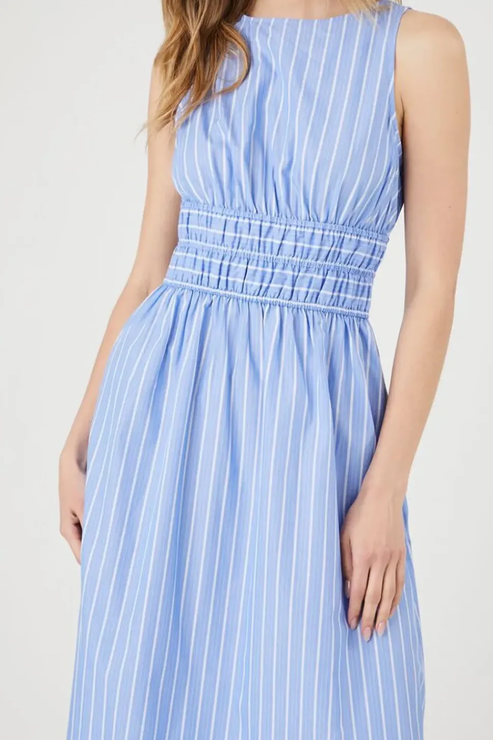 Pinstriped Poplin Midi Dress