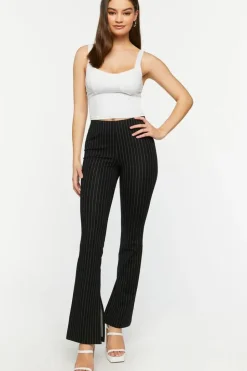Pinstriped Split-Hem Straight-Leg Pants