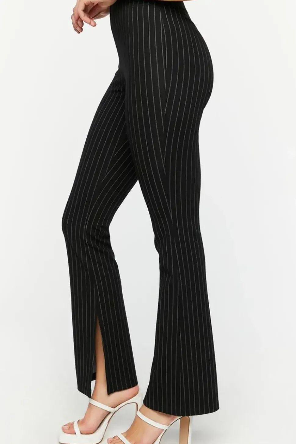 Pinstriped Split-Hem Straight-Leg Pants