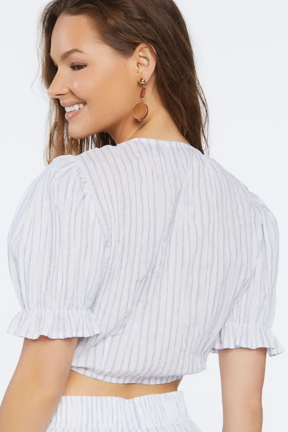 Pinstriped Tie-Front Crop Top