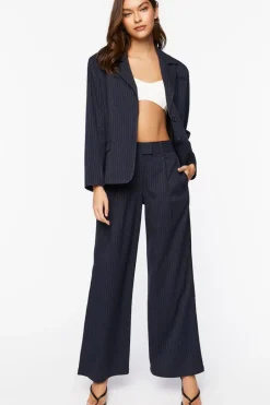 Pinstripe Mid-Rise Trouser Pants