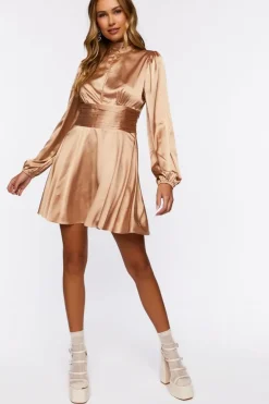Pintucked Satin Mini Dress