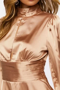 Pintucked Satin Mini Dress
