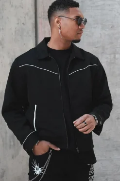 Piped-Trim Bomber Jacket