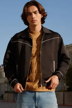 Piped-Trim Bomber Jacket