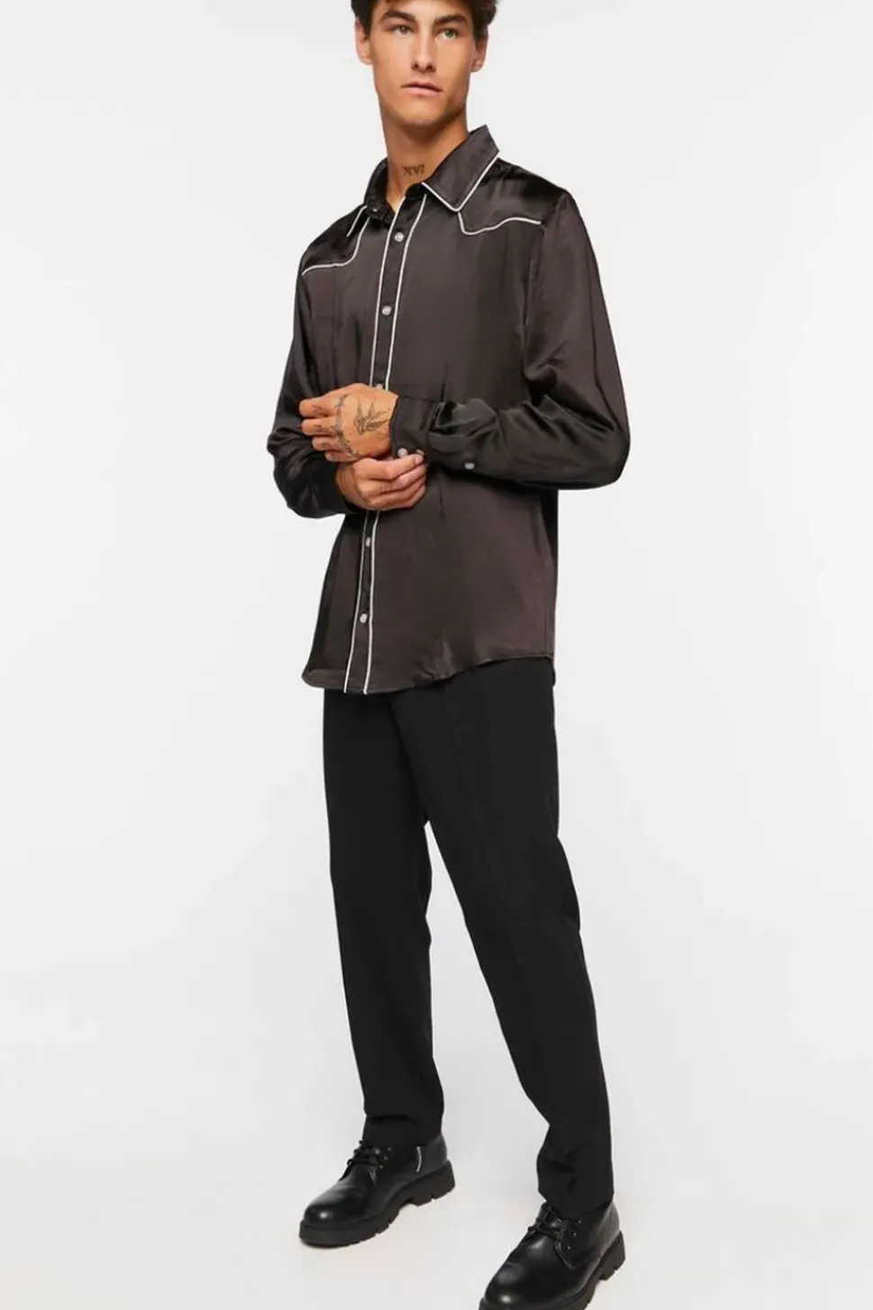 Piped-Trim Long-Sleeve Shirt