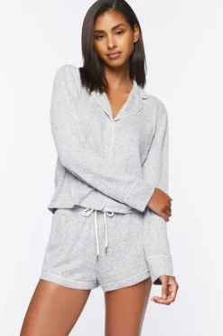 Piped-Trim Shirt & Shorts Pajama Set