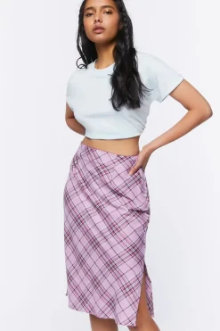 Plaid A-Line Midi Skirt