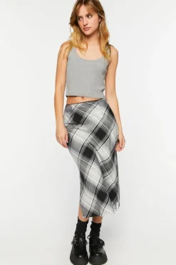 Plaid A-Line Midi Skirt
