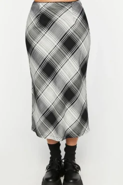 Plaid A-Line Midi Skirt