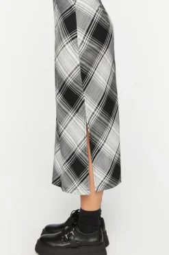 Plaid A-Line Midi Skirt