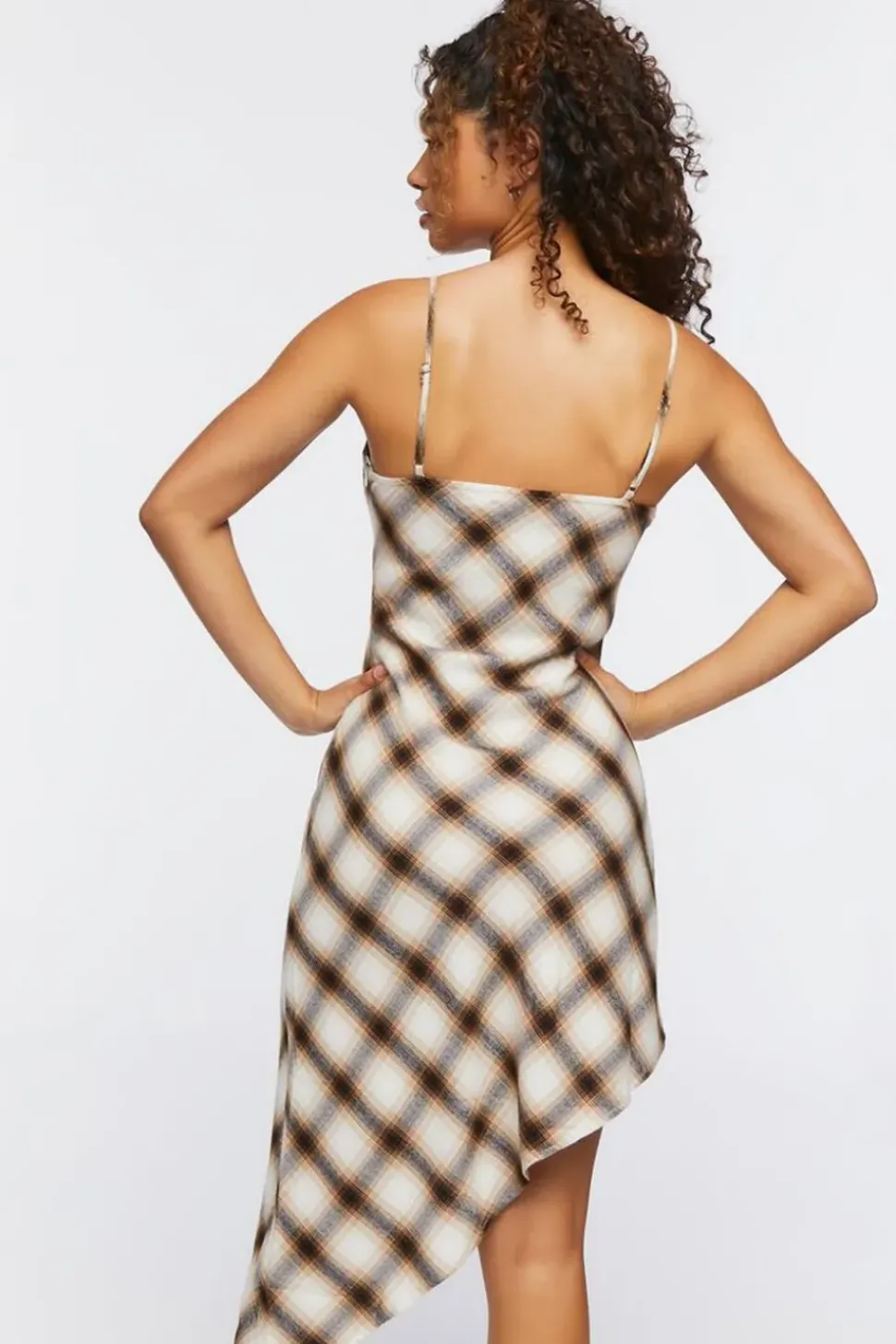 Plaid Asymmetrical Slip Dress