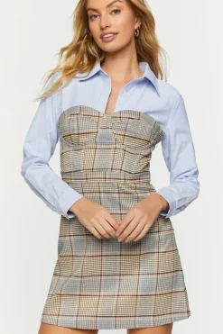 Plaid Bustier Combo Mini Dress