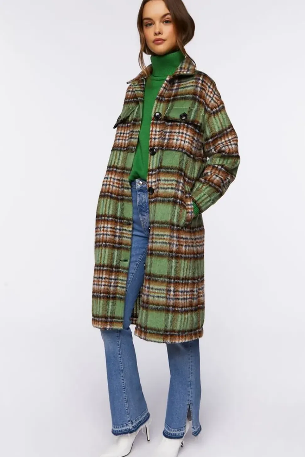 Plaid Buttoned Duster Jacket