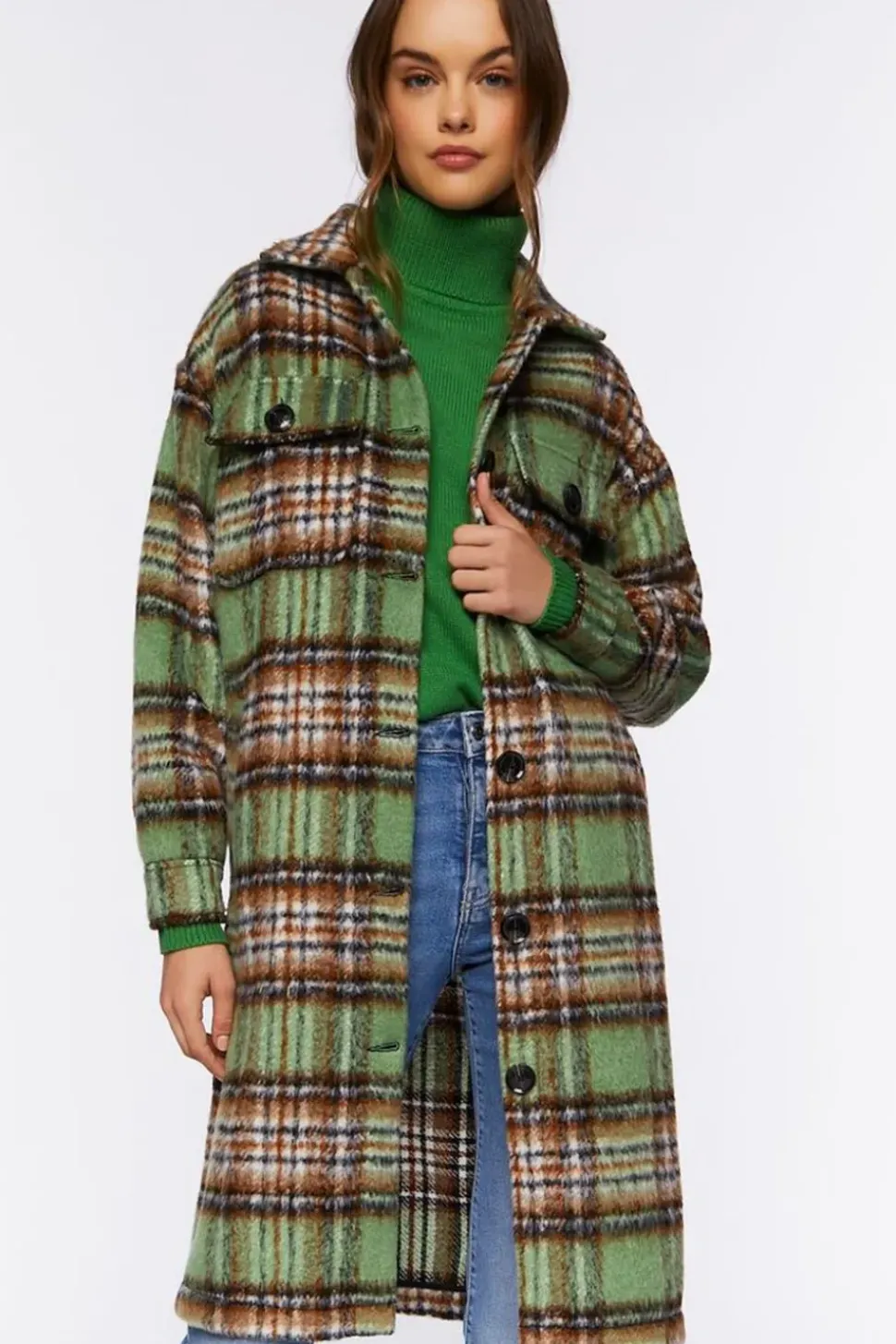 Plaid Buttoned Duster Jacket