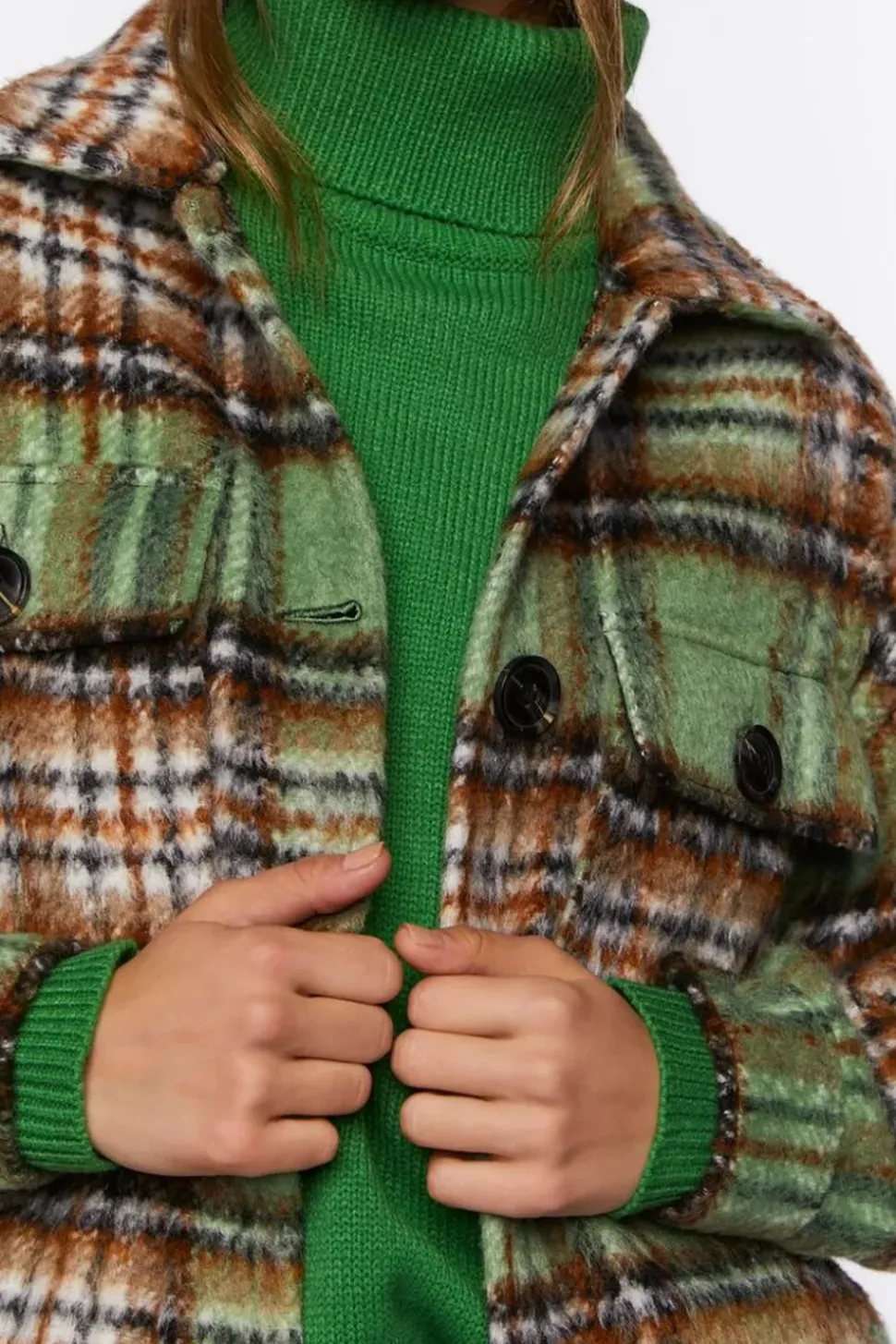 Plaid Buttoned Duster Jacket