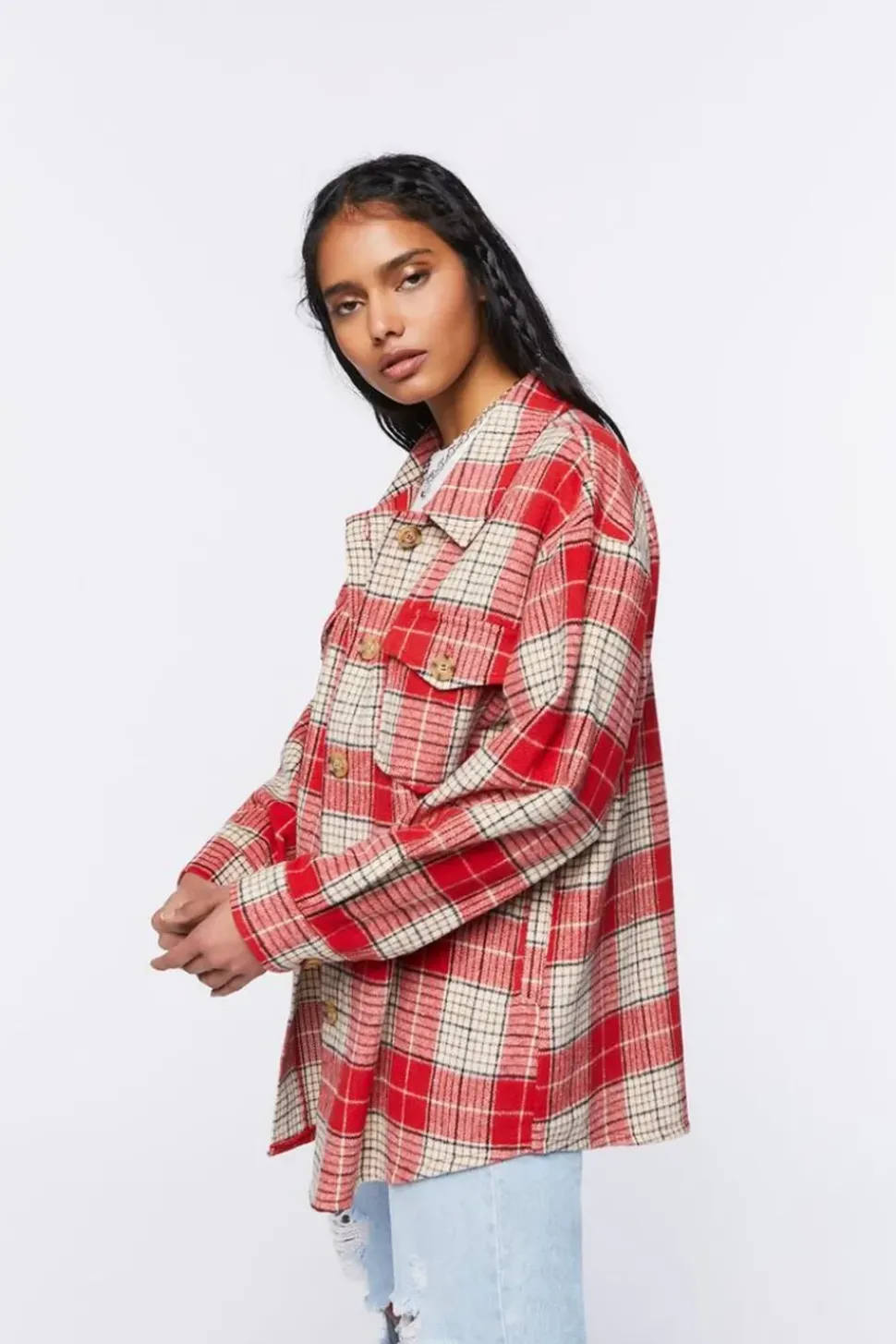 Plaid Button-Front Shacket