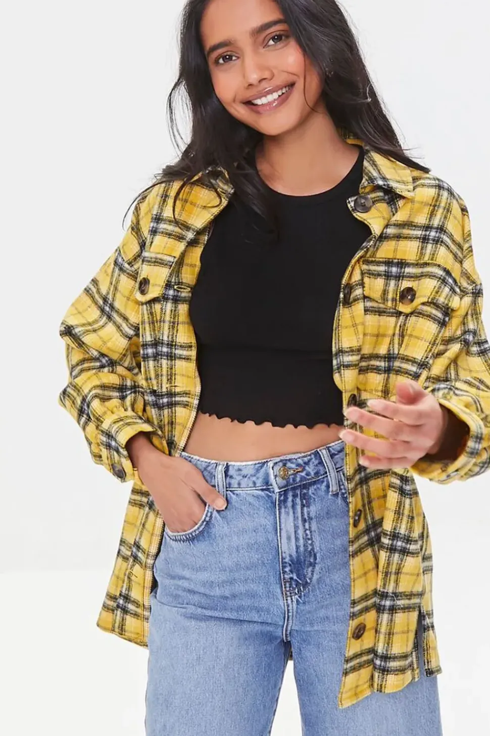 Plaid Button-Front Shacket