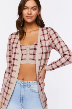 Plaid Cami & Cardigan Sweater Set