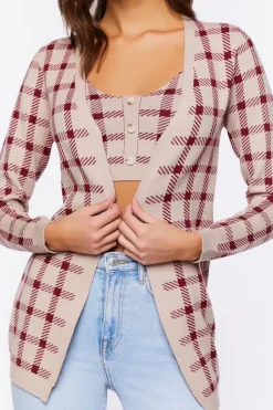 Plaid Cami & Cardigan Sweater Set