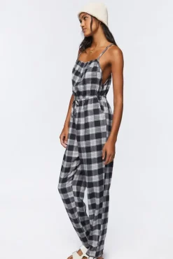 Plaid Cami Drawstring Jumpsuit