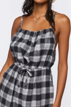 Plaid Cami Drawstring Jumpsuit