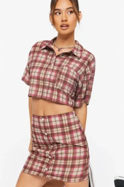 Plaid Cropped Shirt & Skirt Set