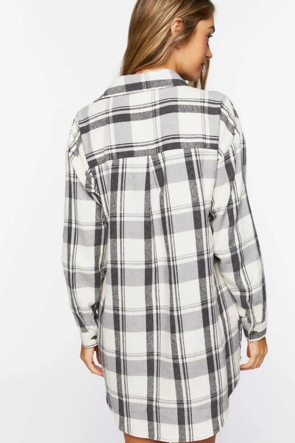 Plaid Dolphin-Hem Shirt Dress