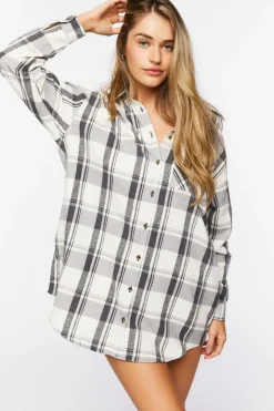 Plaid Dolphin-Hem Shirt Dress