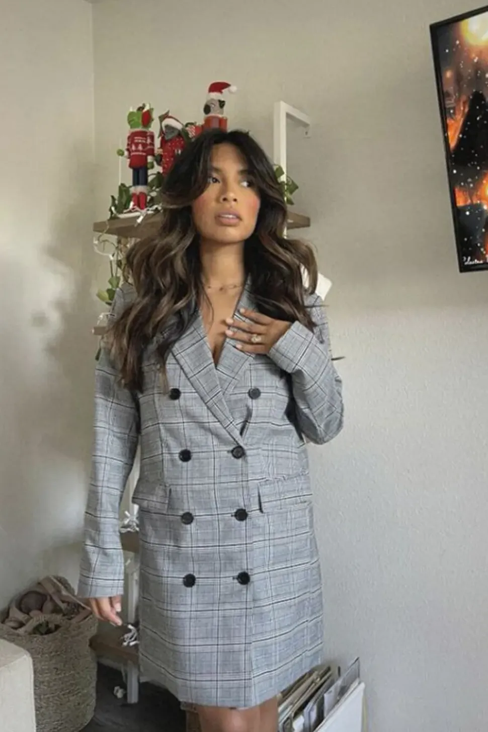 Plaid Double-Breasted Blazer Mini Dress