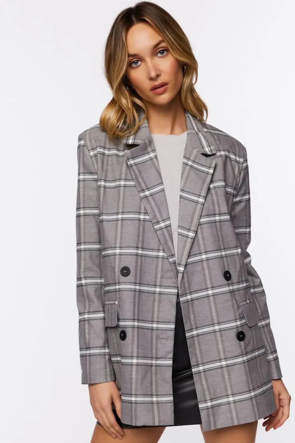 Plaid Double-Breasted Blazer