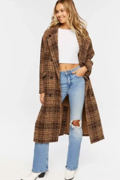 Plaid Double-Breasted Longline Coat