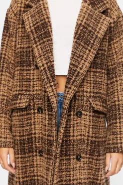 Plaid Double-Breasted Longline Coat