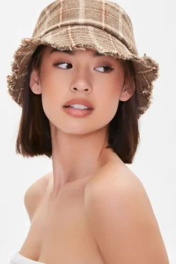Plaid Frayed Bucket Hat
