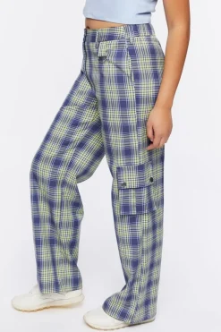 Plaid High-Rise Cargo Pants