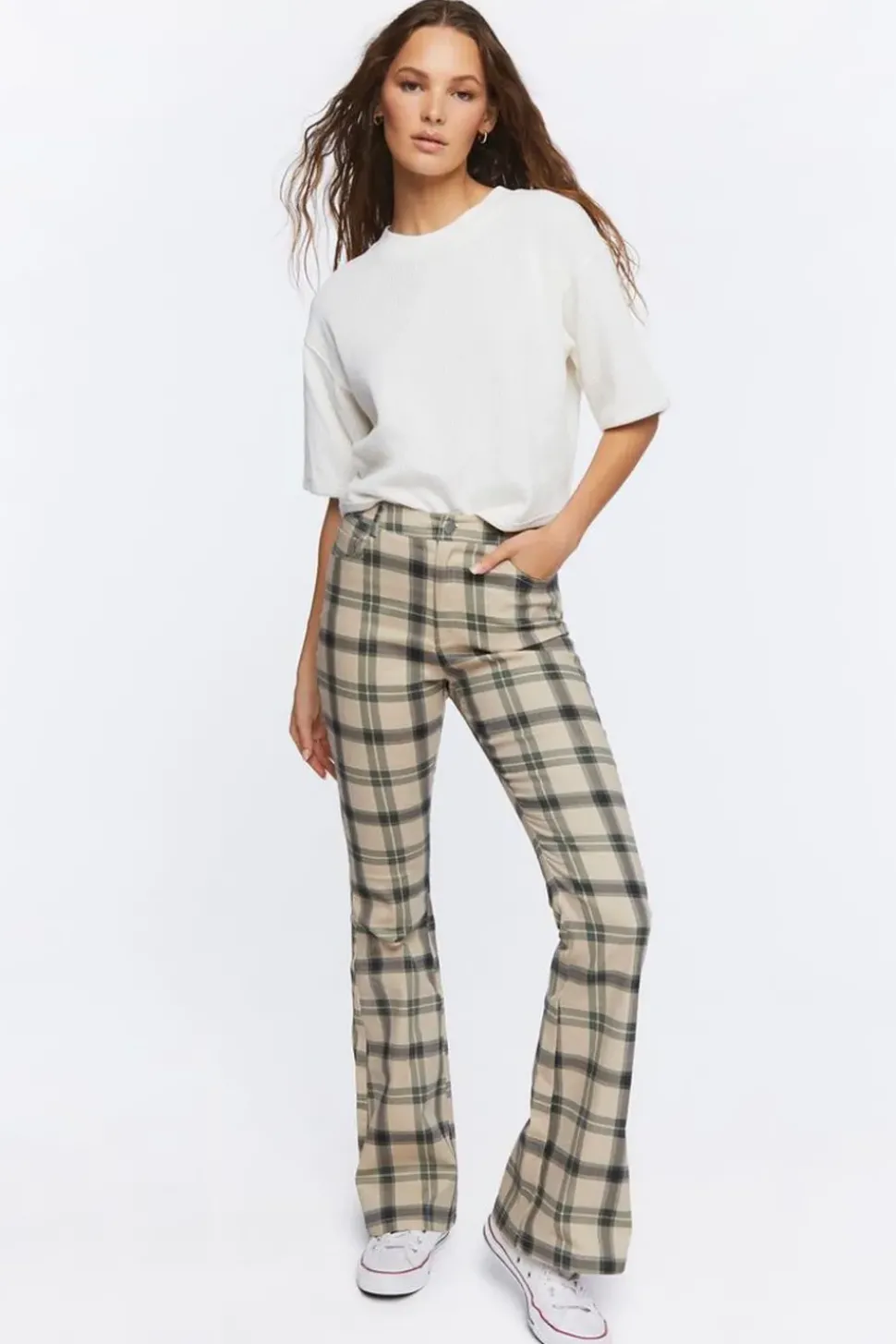 Plaid High-Rise Flare Pants