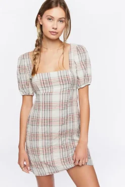 Plaid Lace-Back Mini Dress