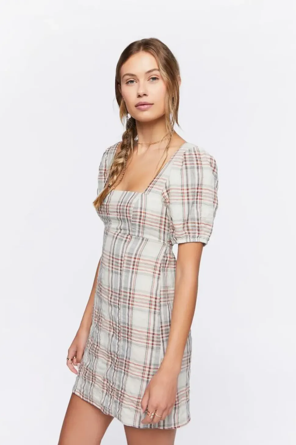 Plaid Lace-Back Mini Dress