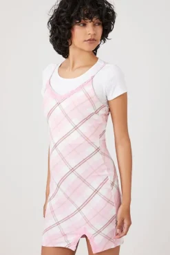 Plaid Lace-Trim Combo Mini Dress